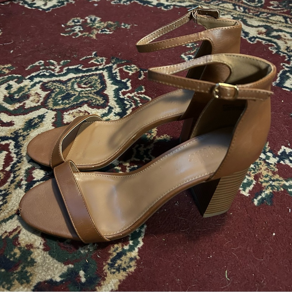 Tan Strappy Block Heels